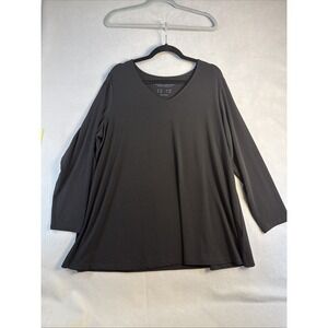 Susan Graver Plus 1XP, Petite, Black, 3/4 Sleeves, Casual Career